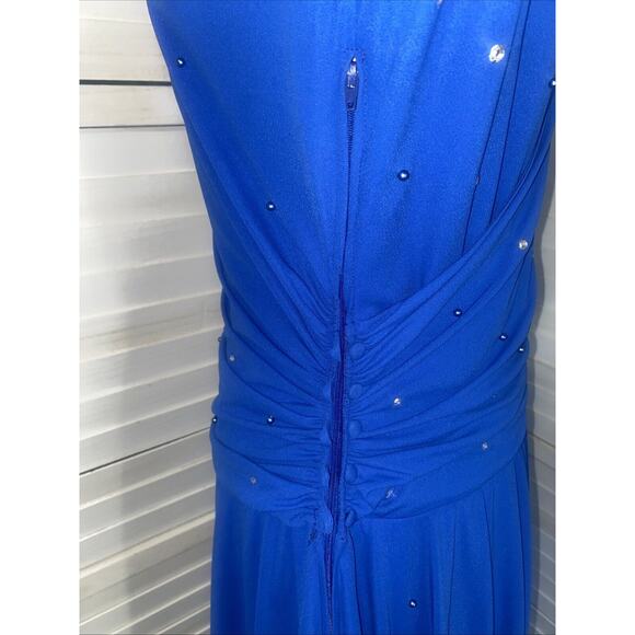 Vintage Pat Richards Blue Crepe Rhinestone Cocktail Dress Lined Women’s Sz Large - Picture 7 of 9